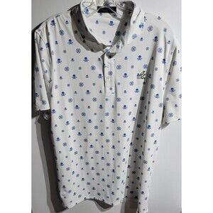 G/fore Mens Skull Cross Bones All Over Print Golf Polo Size L